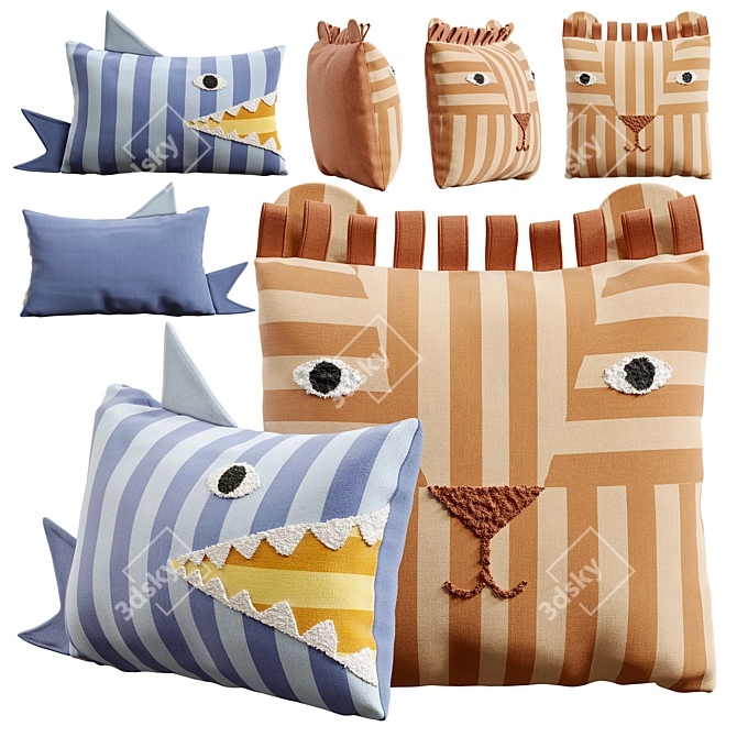 Cute Animal Kids Pillow Set 3D model image 1