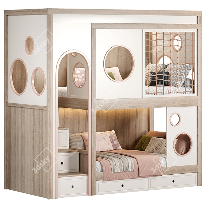 Wooden Bunk Bed for Kids 3D model image 1