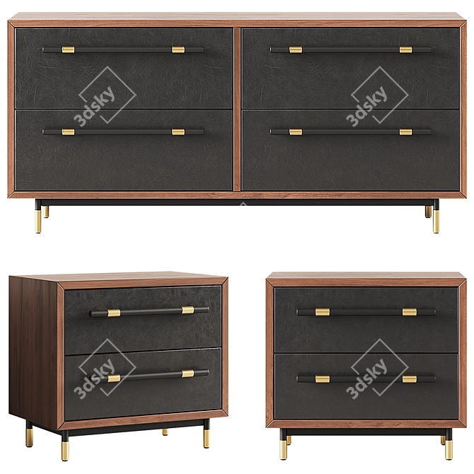 Sleek Leather & Wood Dresser 3D model image 1