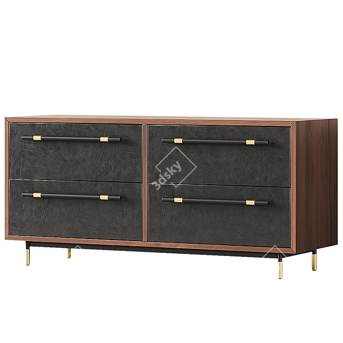 Sleek Leather & Wood Dresser 3D model image 2