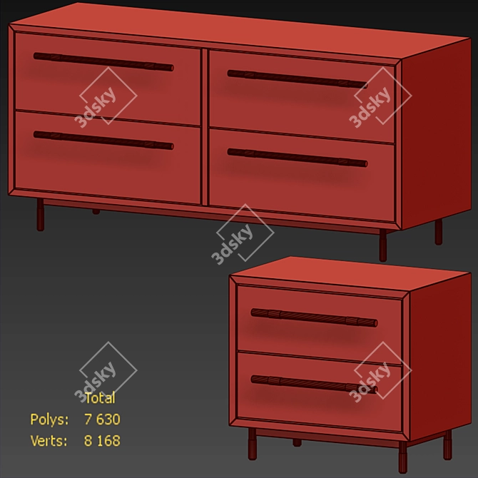 Sleek Leather & Wood Dresser 3D model image 4