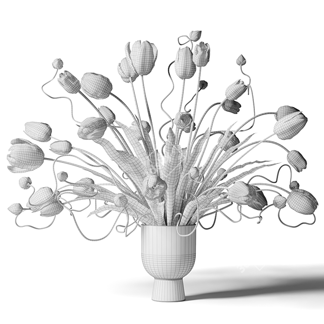 Black Vase Tulip Bouquet 3D model image 2