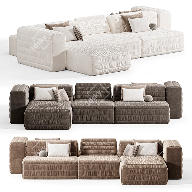 Modular Fabric Sofa Chaise Longue 3D model image 3