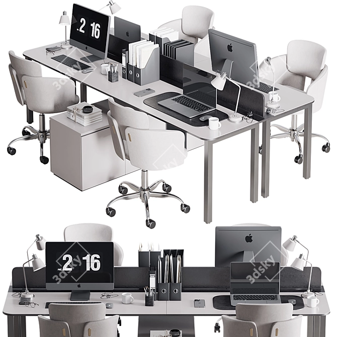 Modern Employee Office Furniture Set 3D model image 2