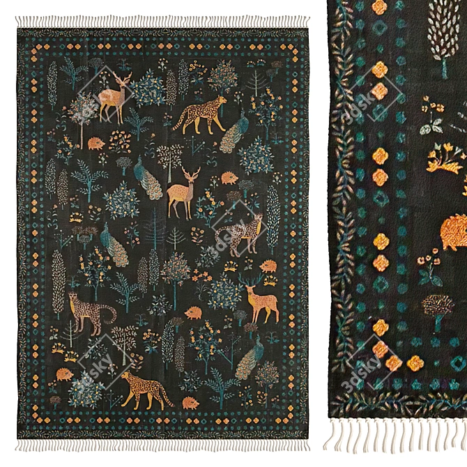 Whimsical Woodland Creature Print Rug 3D model image 1