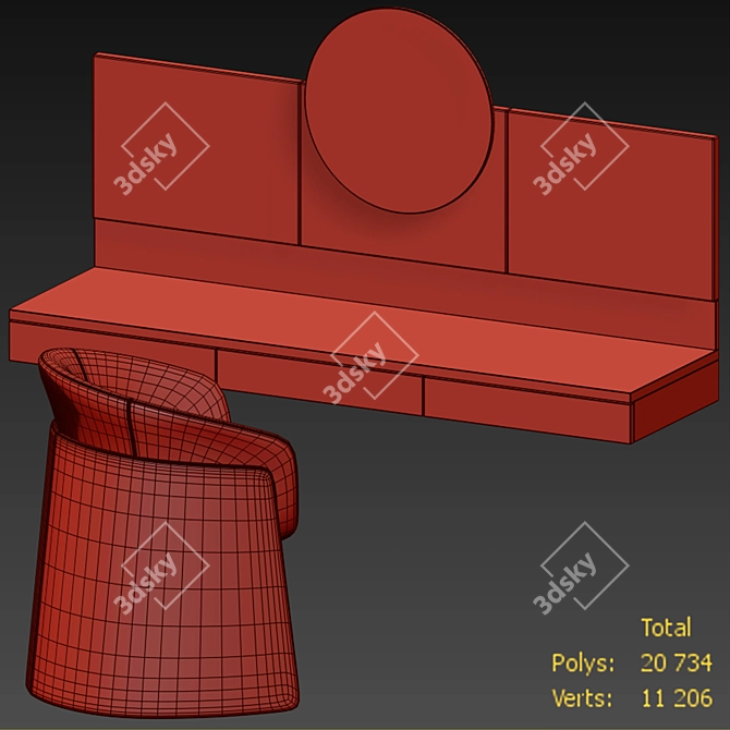 Elegant Dressing Table Set 3D model image 4