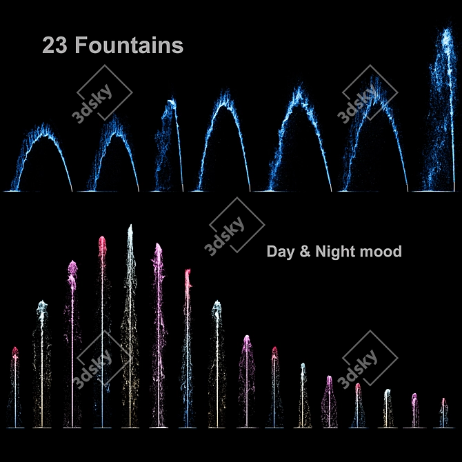 Day-Night Dancing Fountains Ensemble 3D model image 3