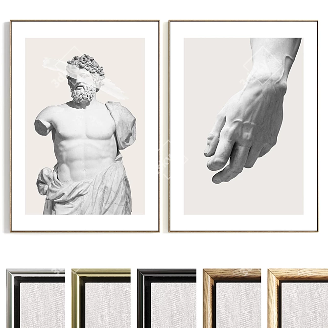 Plaster Dual Photo Frame, HQ Textures 3D model image 1