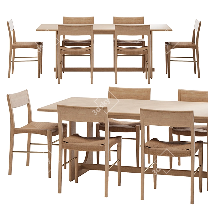 Natural Dining Table & Chair Set 3D model image 1