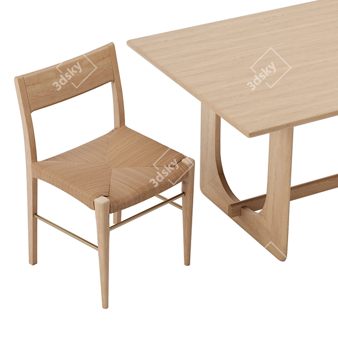 Natural Dining Table & Chair Set 3D model image 3