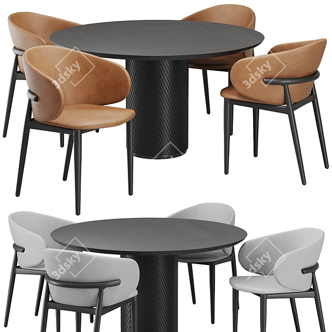 Modern Dining Set with Chairs 3D model image 1