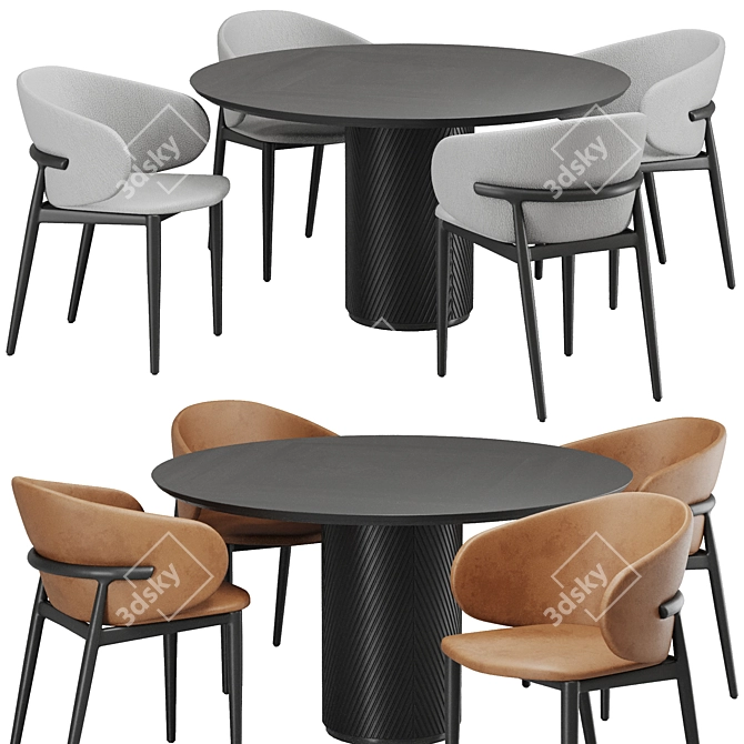 Modern Dining Set with Chairs 3D model image 2