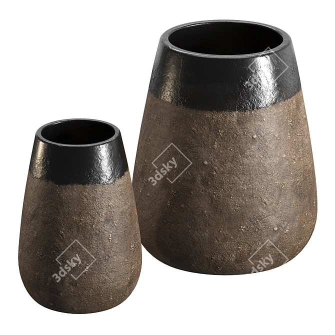 Rustic Dark Clay Cone Vases 3D model image 1