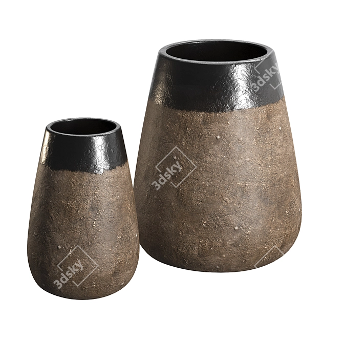 Rustic Dark Clay Cone Vases 3D model image 3