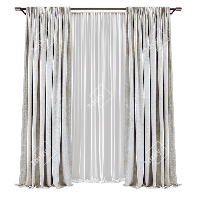 Modern Curtains Set, High Quality 3D model image 1