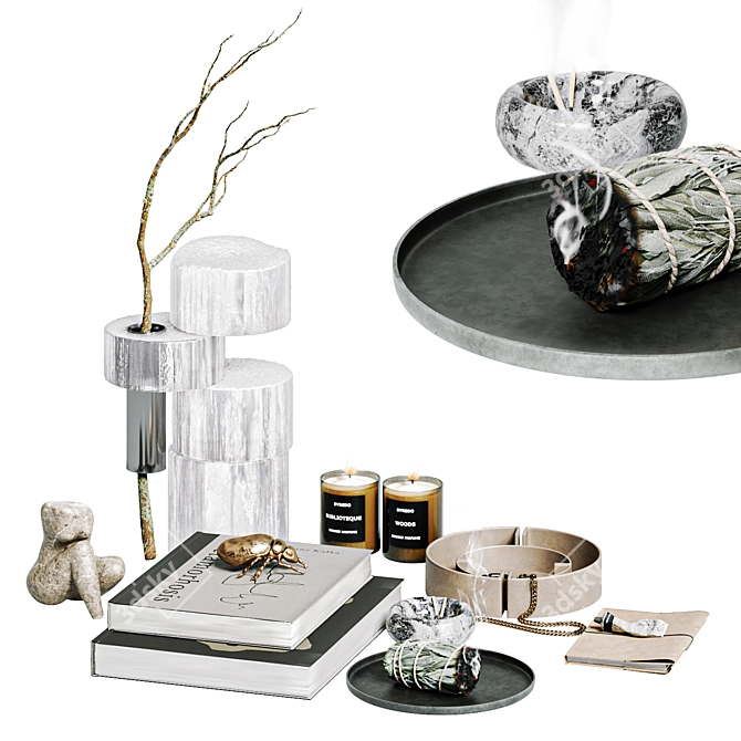 White Sage Decor Set 3D model image 11