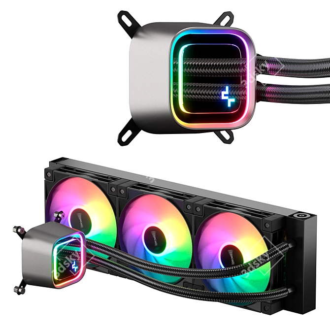 Liquid Cooling System with RGB Lighting 3D model image 1