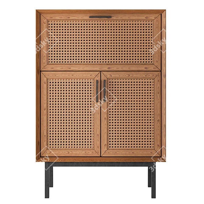 Waska Oak & Rattan Bar Cabinet 3D model image 2