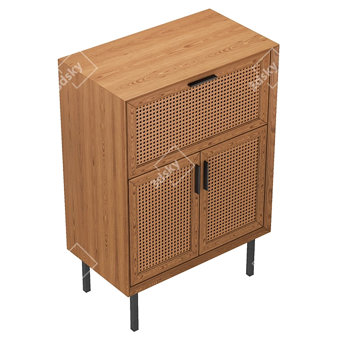 Waska Oak & Rattan Bar Cabinet 3D model image 3