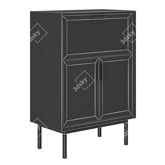 Waska Oak & Rattan Bar Cabinet 3D model image 4