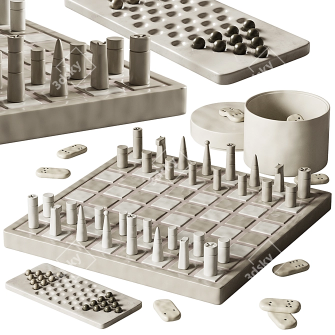 Ceramic Chess Decor Set 3D model image 1