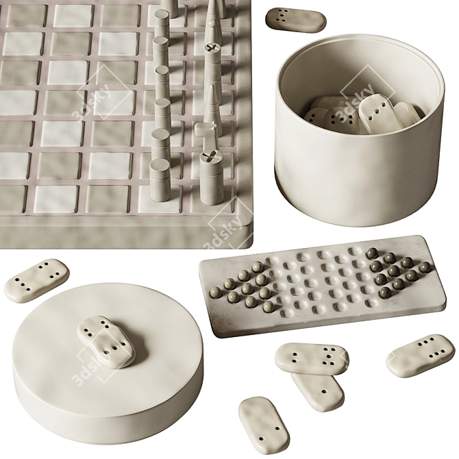 Ceramic Chess Decor Set 3D model image 2