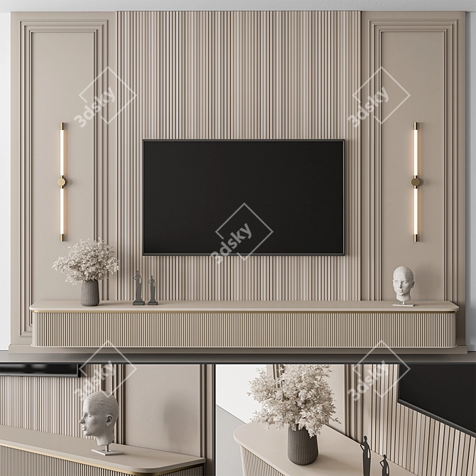 Modern Beige TV Wall Set 3D model image 4