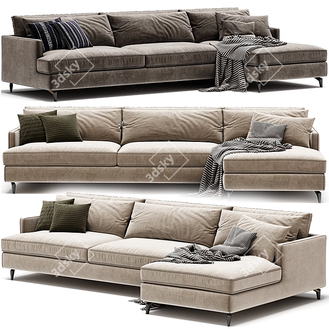 Convertible Chaise Longue Sofa Bed 3D model image 2