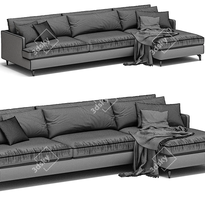 Convertible Chaise Longue Sofa Bed 3D model image 6