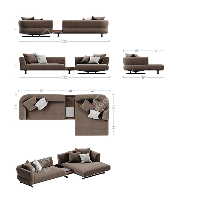 Elegant Modular Sofa Series "TAKT C1 3D model image 3