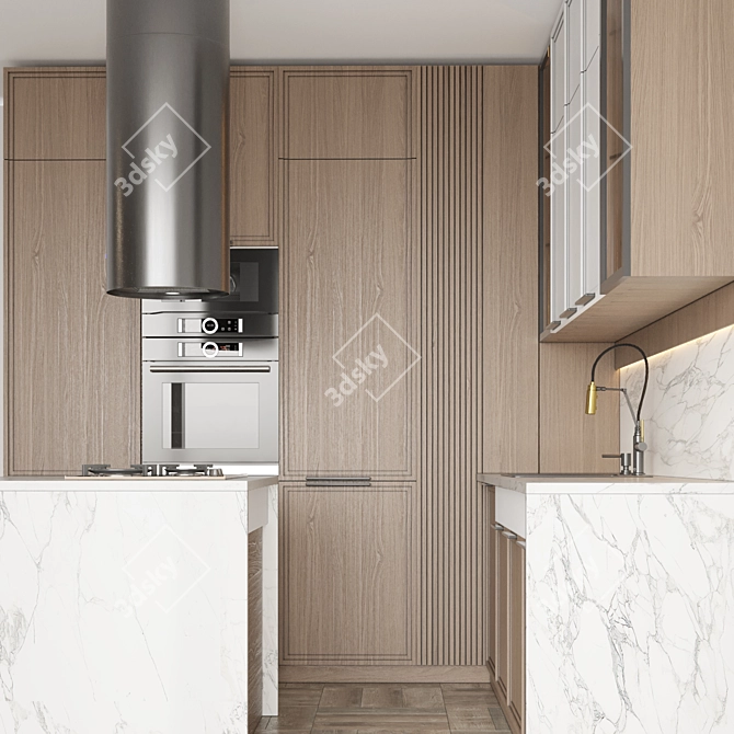 Modern L-Shaped Kitchen 3D Model 3D model image 2