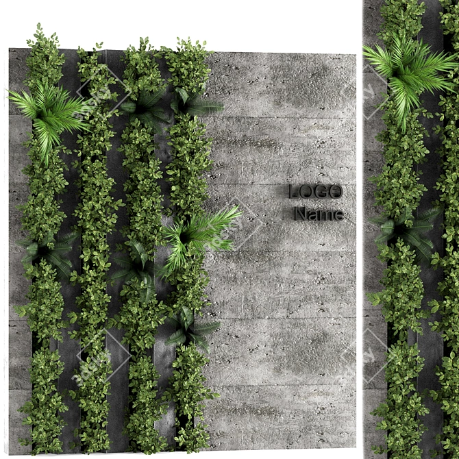 Vertical Concrete Wall Garden Set 3D model image 1