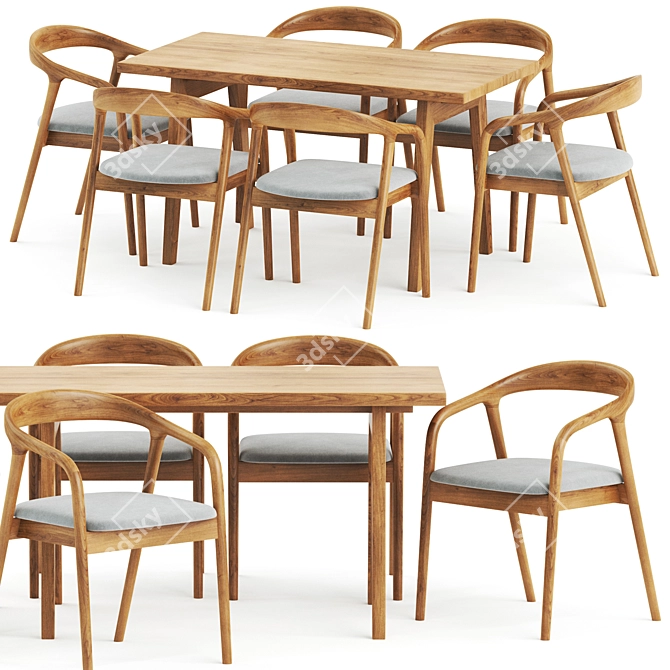 Contemporary Solid Wood Dinning Set 3D model image 1