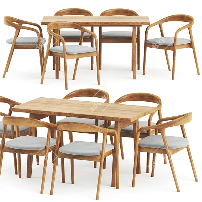 Contemporary Solid Wood Dinning Set 3D model image 2