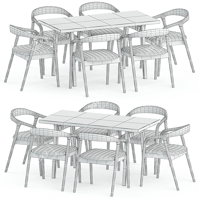 Contemporary Solid Wood Dinning Set 3D model image 3