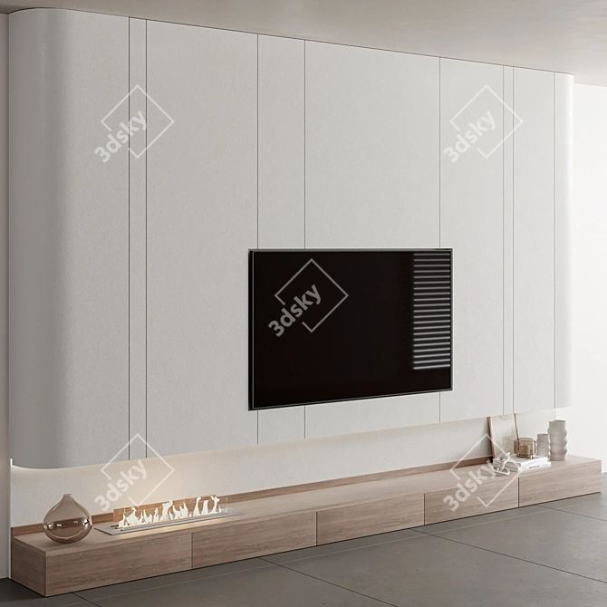 Minimal TV Wall Set with Fireplace 3D model image 2