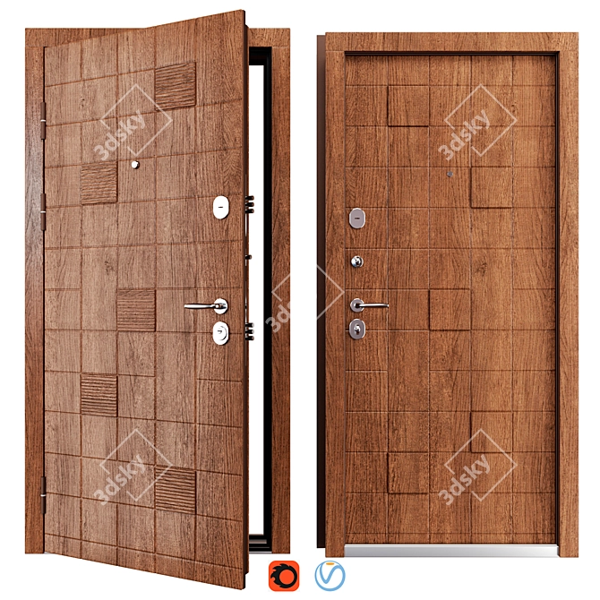 Modern Metal Entry Door Set 3D model image 2