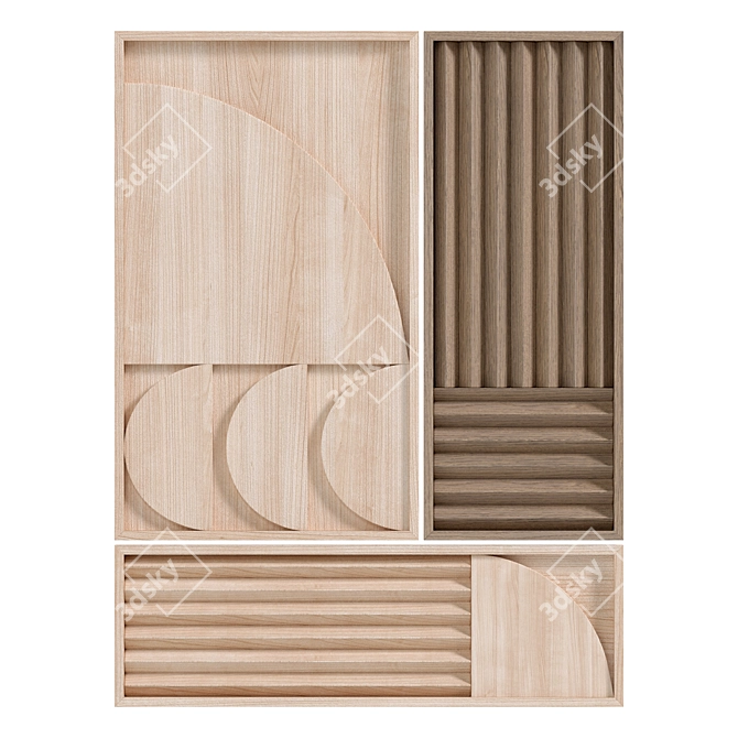 Set of 3 Hevea Wood Wall Decorations 3D model image 1