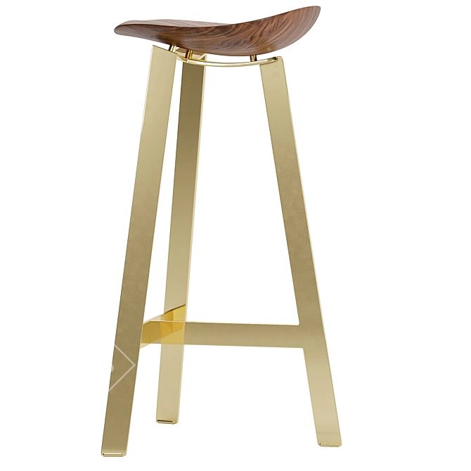 Sleek Wood and Brass Stool 3D model image 3