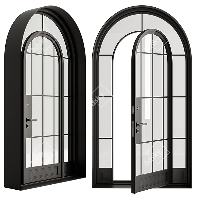 Elegant Glass Arched Door Set 3D model image 1