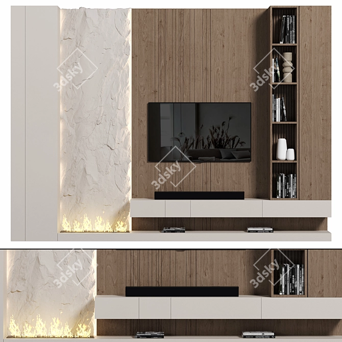 Sleek TV Wall Unit 3D model image 1