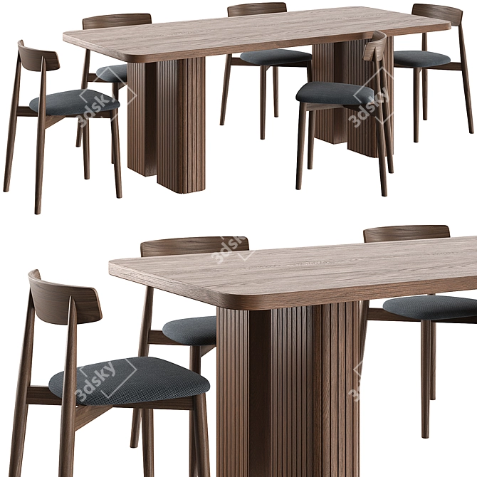 Elegant Dining Set: Lazar Table & Claretta Chair 3D model image 2