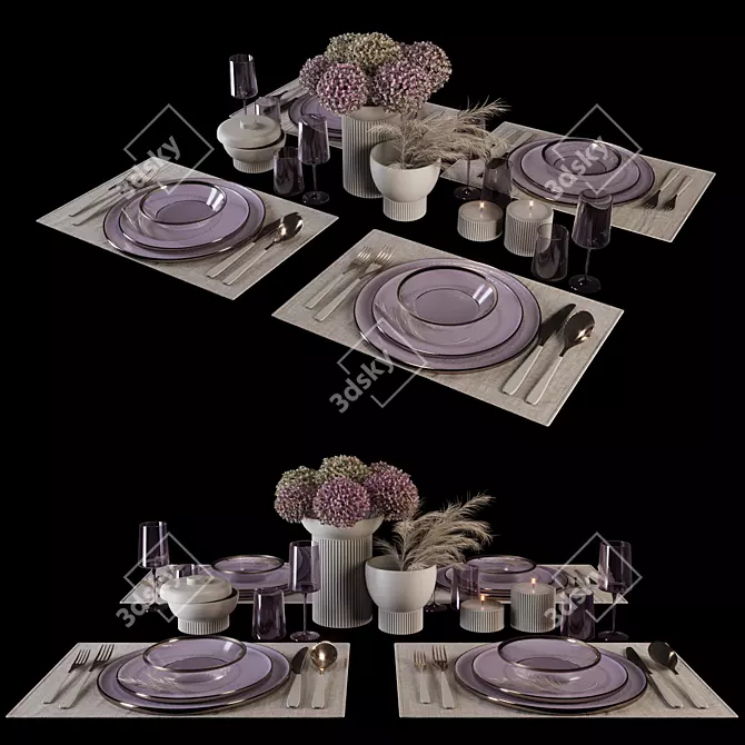 Elegant Violet Table Setting Kit 3D model image 1