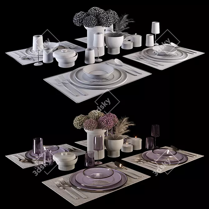 Elegant Violet Table Setting Kit 3D model image 2