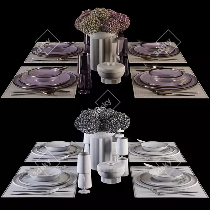 Elegant Violet Table Setting Kit 3D model image 3