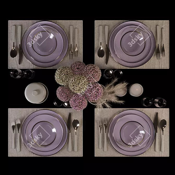 Elegant Violet Table Setting Kit 3D model image 4