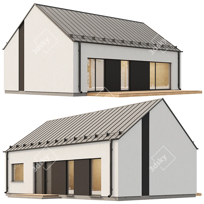 Modern House with White & Dark Stucco 3D model image 2