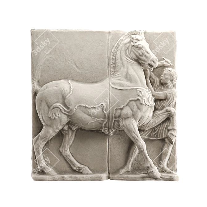 Equestrian Metal Plaster Wall Relief 3D model image 2