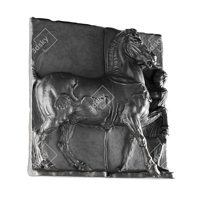 Equestrian Metal Plaster Wall Relief 3D model image 3