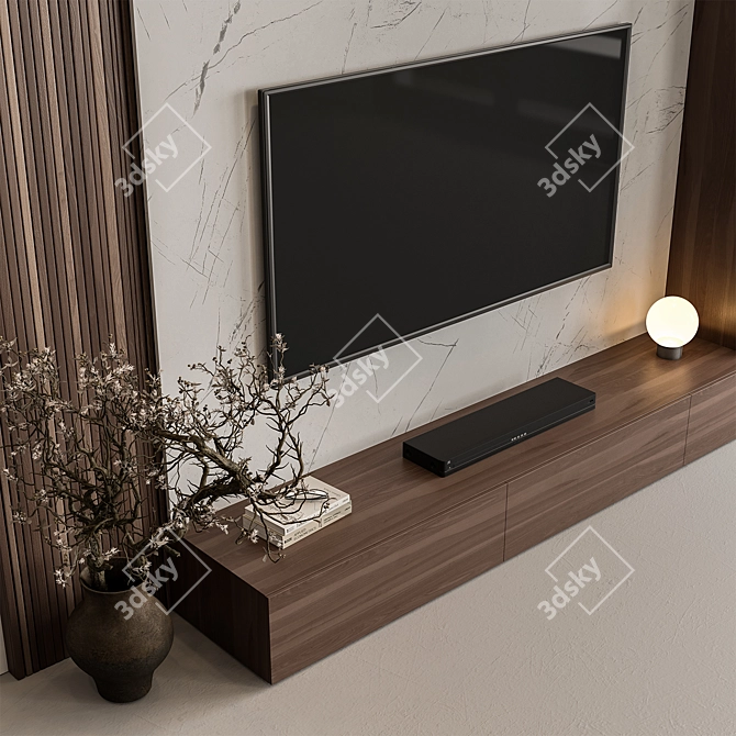 Stone and Wood TV Wall Set 3D model image 2